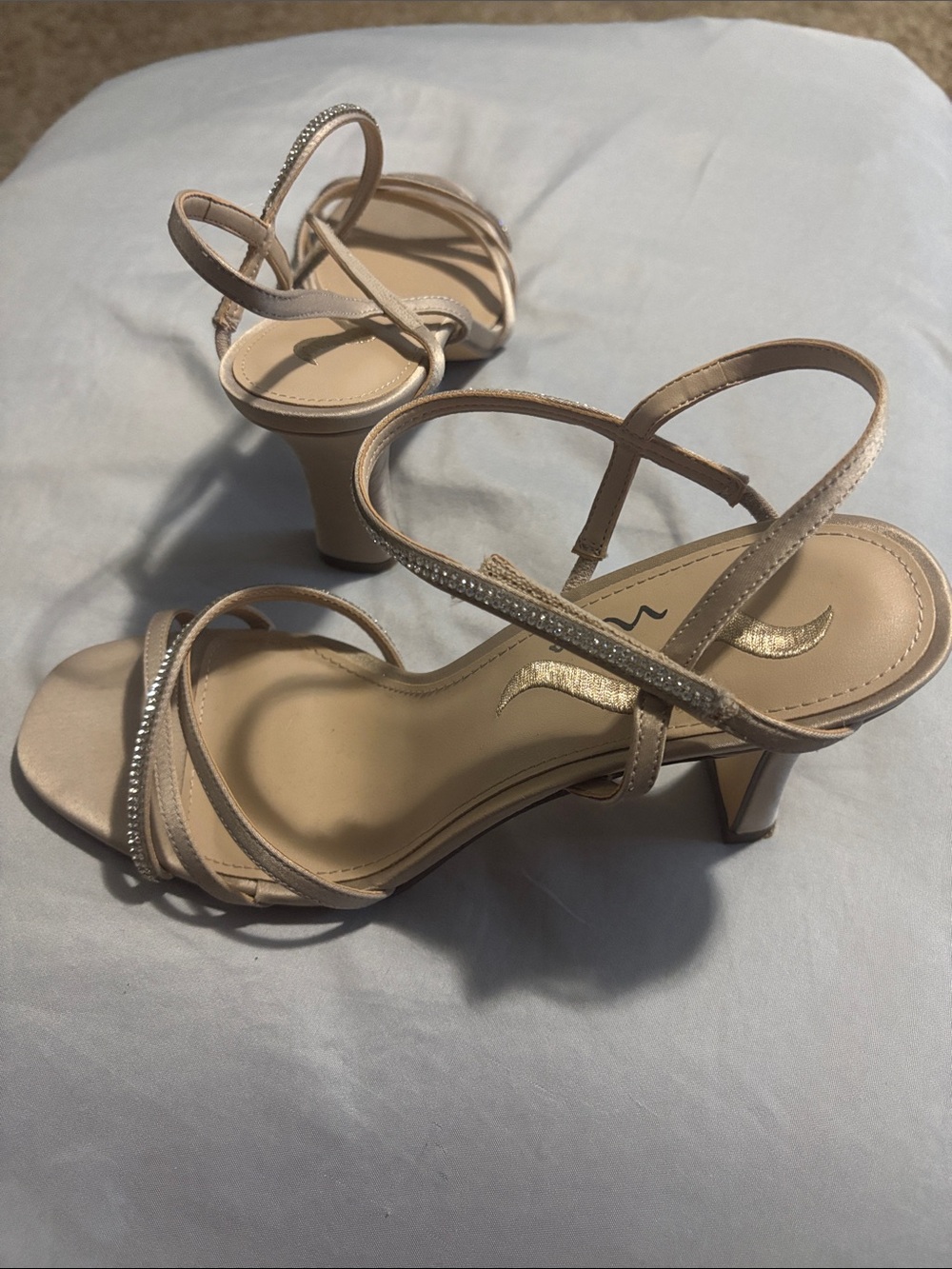 Nina Blush Nude Strappy Heeled Sandals with Rhinestone Trim